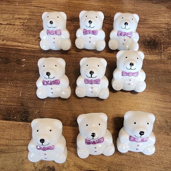 Other - Teddy Bear Pewter‎ Knobs Drawer Pulls Lot of 9 Purple Bowtie 2" x 1.5" New